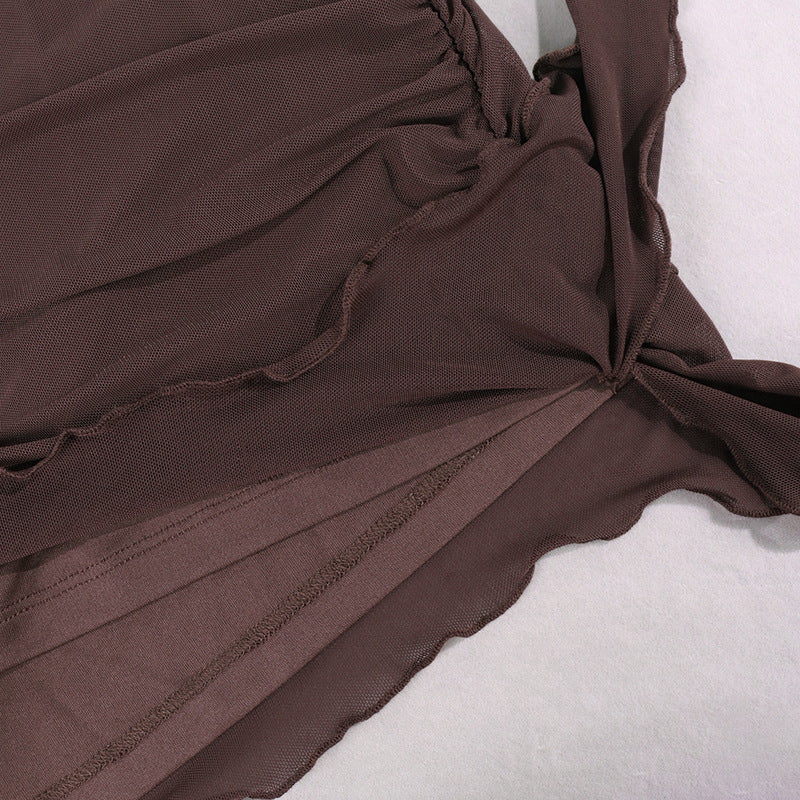 Sexy Tulle Sheath Brown Mini Dresses