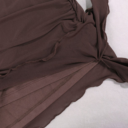 Sexy Tulle Sheath Brown Mini Dresses