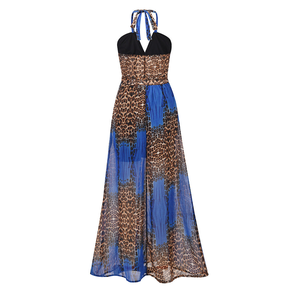 Sexy Leopard Backless Chiffon Boho Dresses