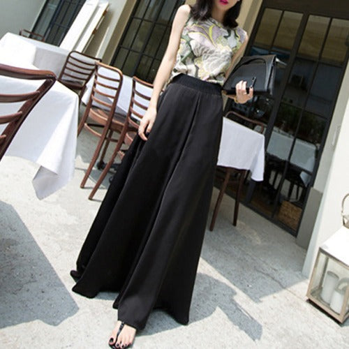 Women High Waist Satin Chiffon Casual Pants