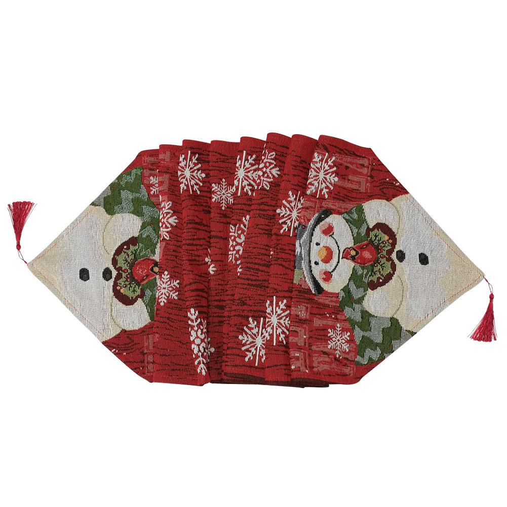 Christmas Snowman Linen Embroidery Table Runner