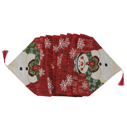Christmas Snowman Linen Embroidery Table Runner