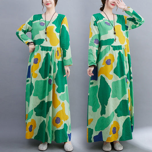 Green Women Plus Sizes Long Sleeves Dresses