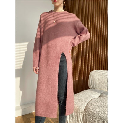 Warm Knitting Split Design Pullover Long Dresses