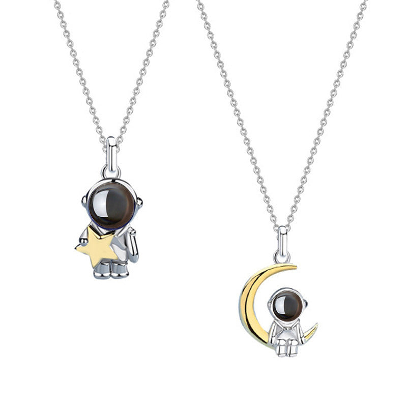 Astronaut Star&Moon Design Sterling Silver Necklaces