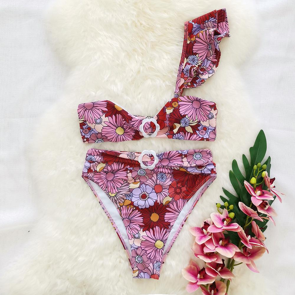 One Shoulder Floral Print Beach Bikini-STYLEGOING