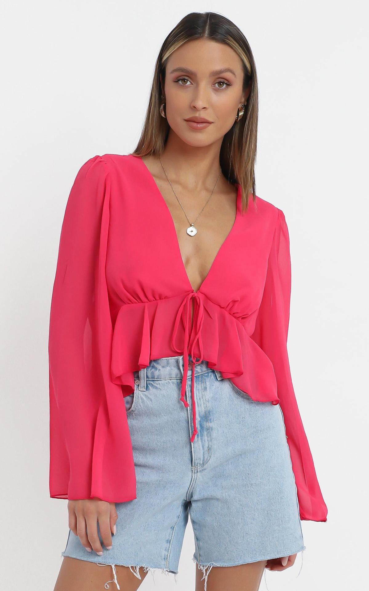Sexy Women Summer Chiffon Deep V Neck Shirts-Rose Red-S-Free Shipping at meselling99