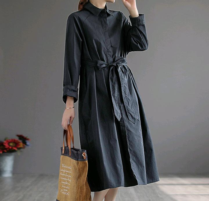 Women Slim Waist Flong Midi Length Fall Overcoat-STYLEGOING
