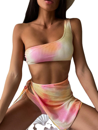 Women One Shoulder Print 3pcs Bikni-STYLEGOING