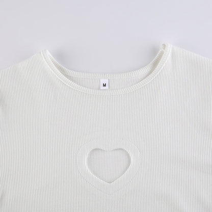 Sexy Hollow Out Sweetheart Design Midriff Baring Long Sleeves T Shirts