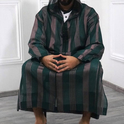 Ethnic Striped Fall Long Robes with Hat