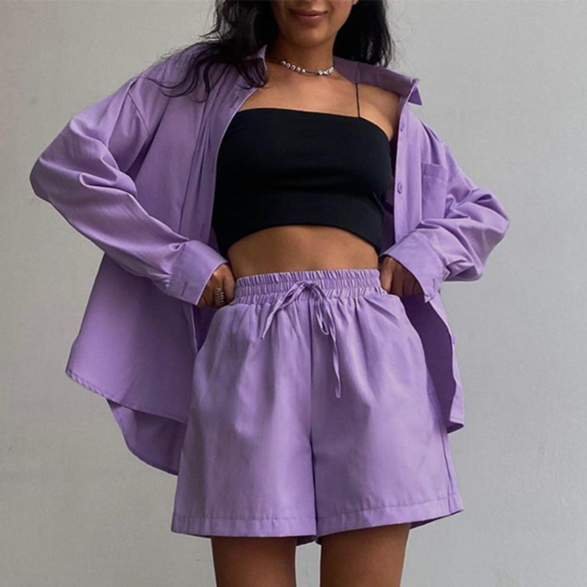 Casual Two Pieces Shirts and Shorts Summer Women Suits