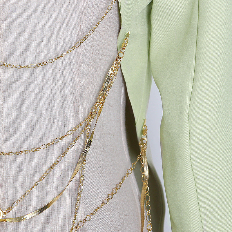 Designed Sexy Back Chains Blazer Coats for Women