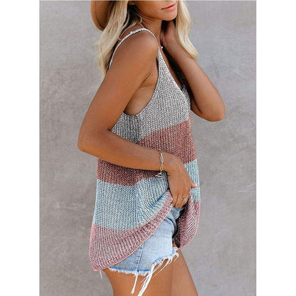 Women Summer Knitting Loose Striped Crop Tops-STYLEGOING