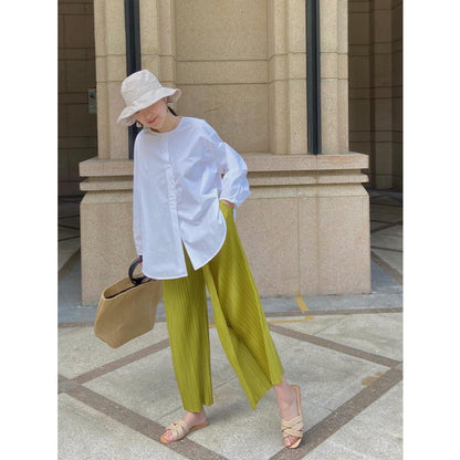 Fairy Light Green High Waist Summer Pants for Women