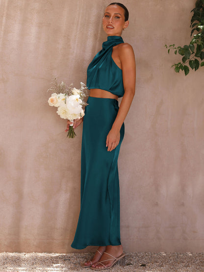 Sexy High Neck Tops and Long Skirts Two Pieces Evening Dresses