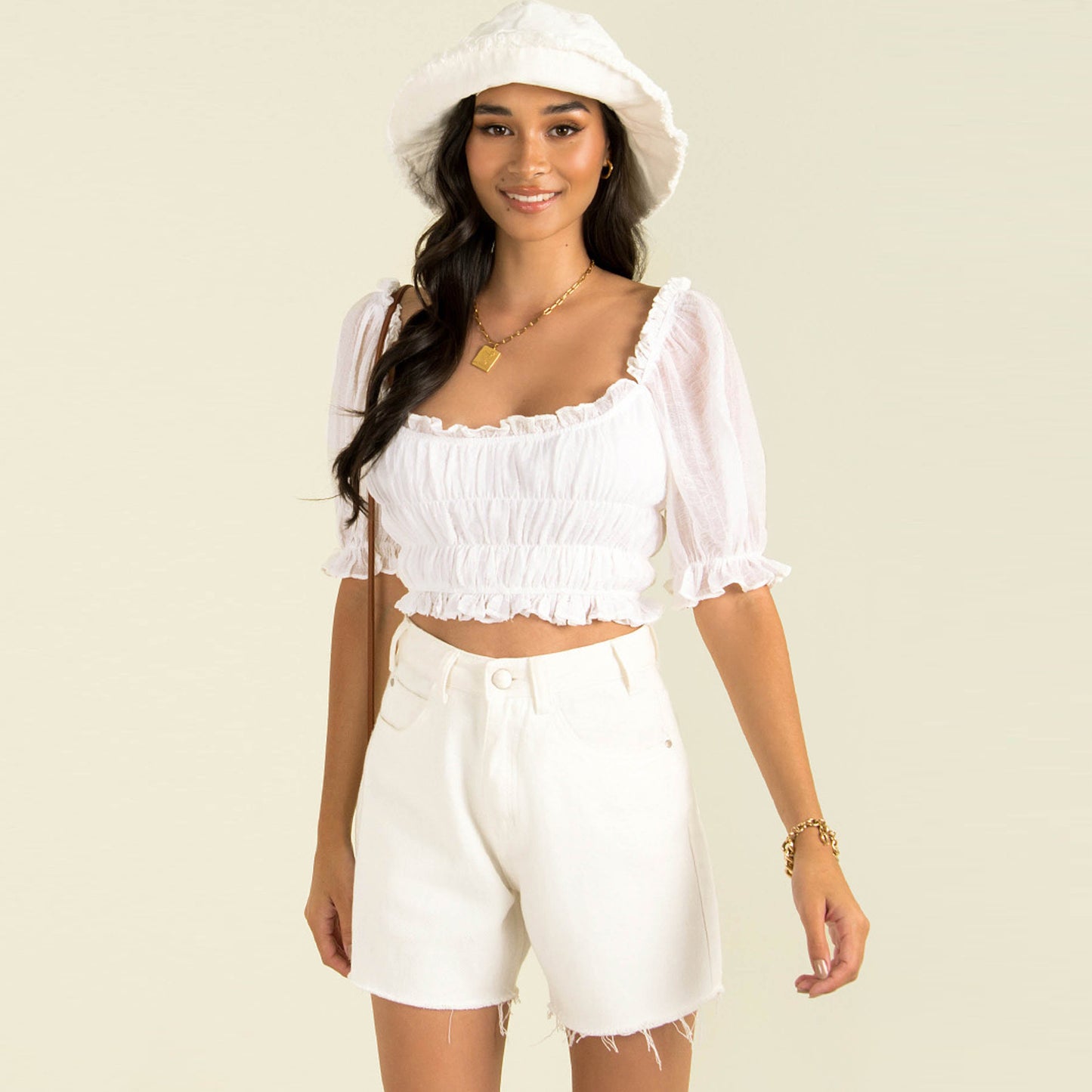 Sexy Square Neckline Chiffon Midriff Baring Summer Women Tops