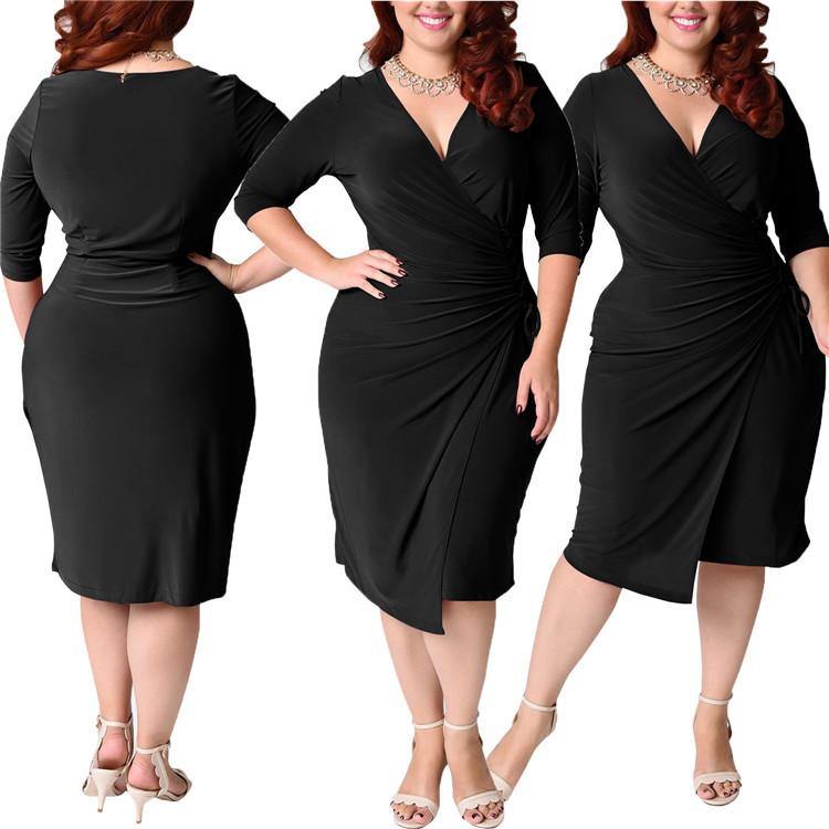 Plus Sizes Women Casual Half Sleeves Dresses-STYLEGOING