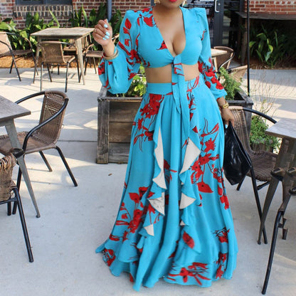 Sexy Summer Short Top and Long Skirts Suits