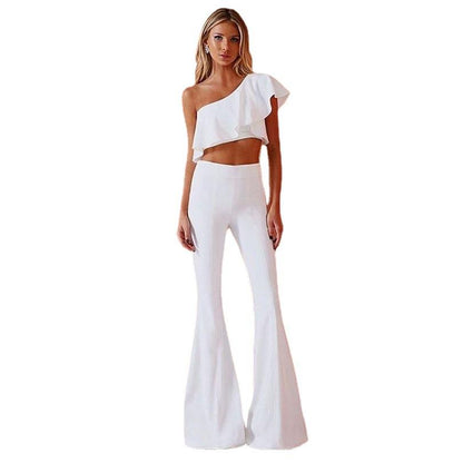 Sexy One Shoulder Midriff Baring Two Pieces Suits