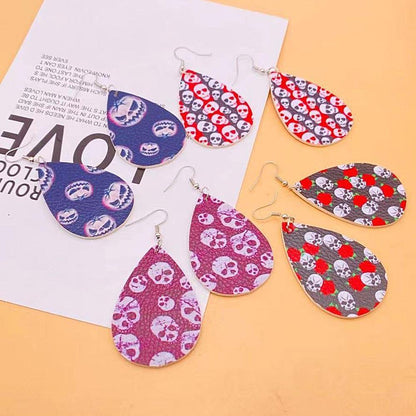 Happy Halloween Skeleton Spider Print Earrings 2 Sets