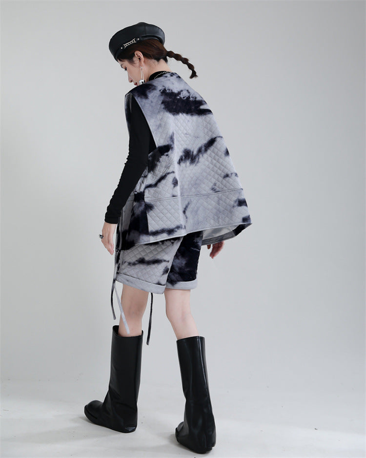 Water Ink Dyed Cotton Winter Vest and Short Pants