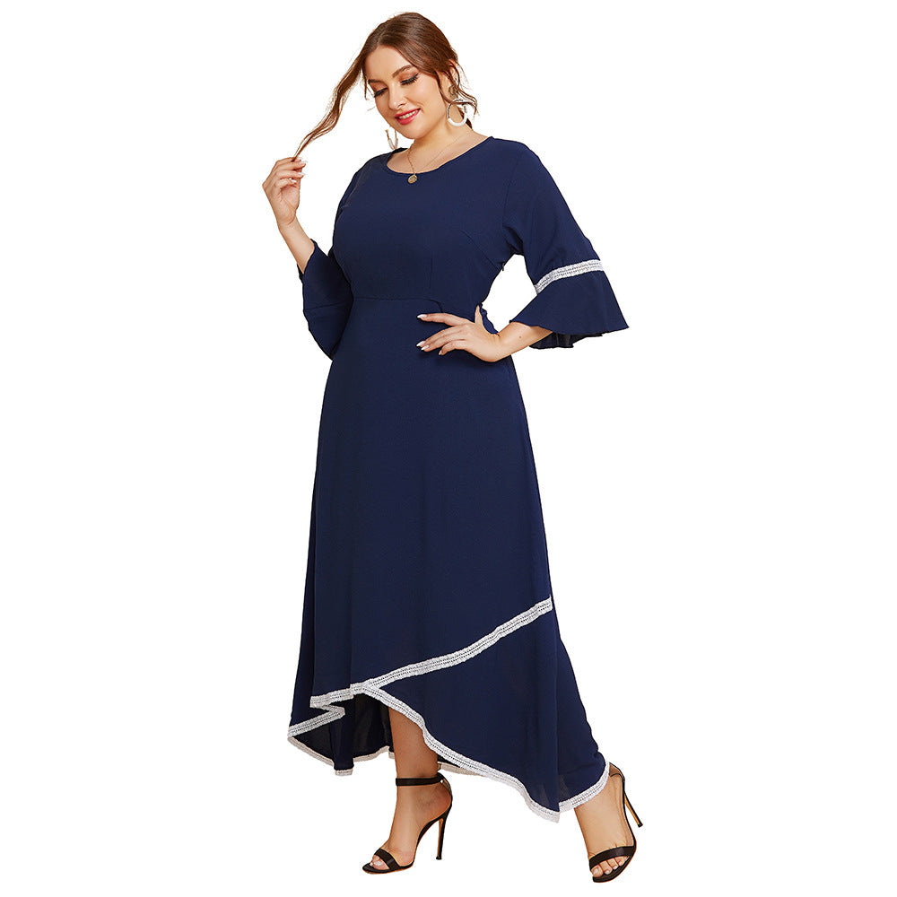 Asymmetrical Designed Blue Women Plus Sizes Dresses