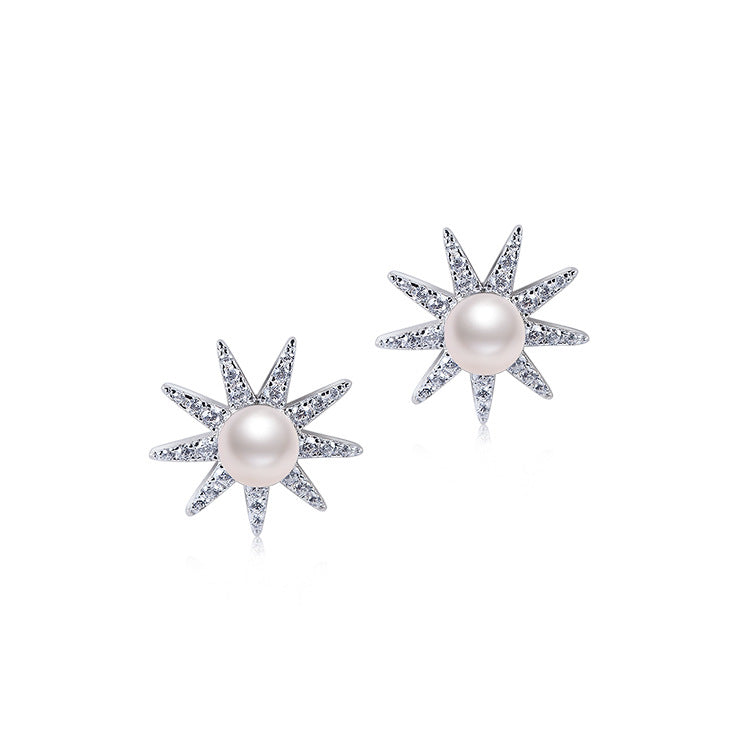 Desined Pearl Sterling Silver Earrings Studs for Women
