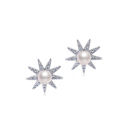 Desined Pearl Sterling Silver Earrings Studs for Women