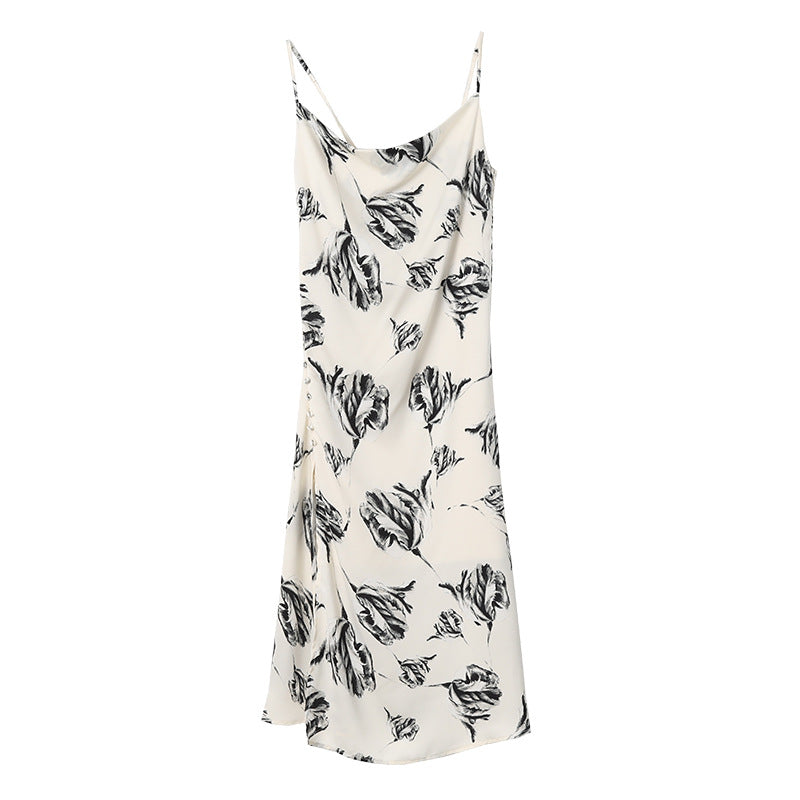 Vintage Floral Design Satin Summer Sleeveless Sun Dresses