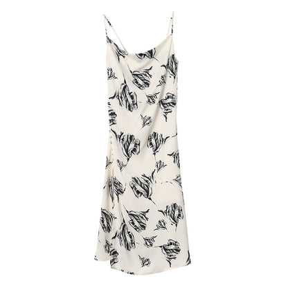 Vintage Floral Design Satin Summer Sleeveless Sun Dresses