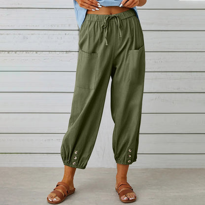 Casual High Waist Linen Wide Legs Pants for Women