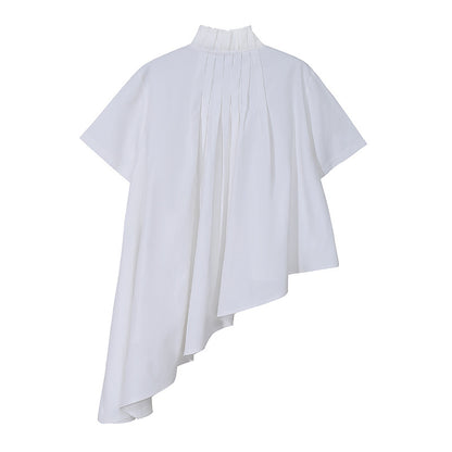 Designed Stand Collar Irregular Summer Women Shirts