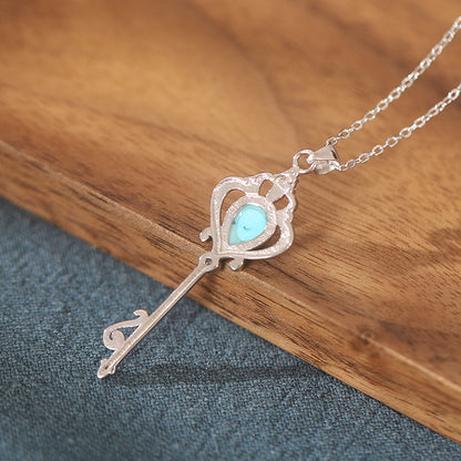 Valentine Sterling Silver Turquoise Key Shaped Necklace for Women