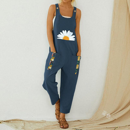 Summer Women Daisy Print Jumpsuits-STYLEGOING