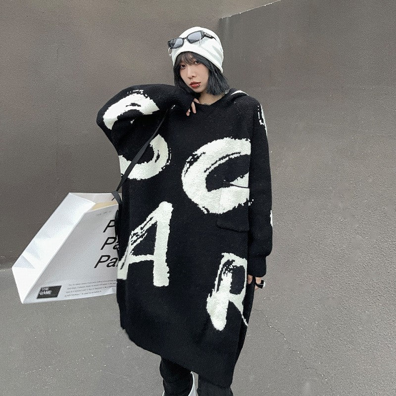 Cozy Letter Print Long Knitting Dresses