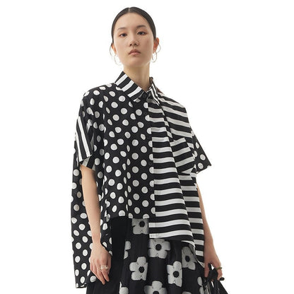 Summer Dot Print Irregular Top Blouses for Women
