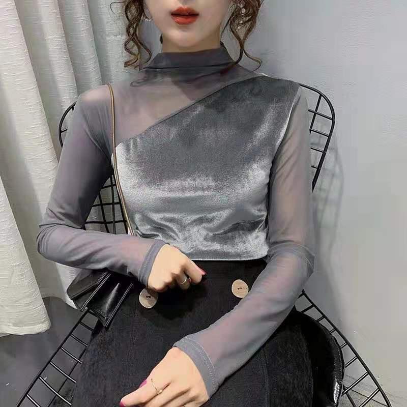 Sexy High Neck Pleuche Long Sleeves Shirts