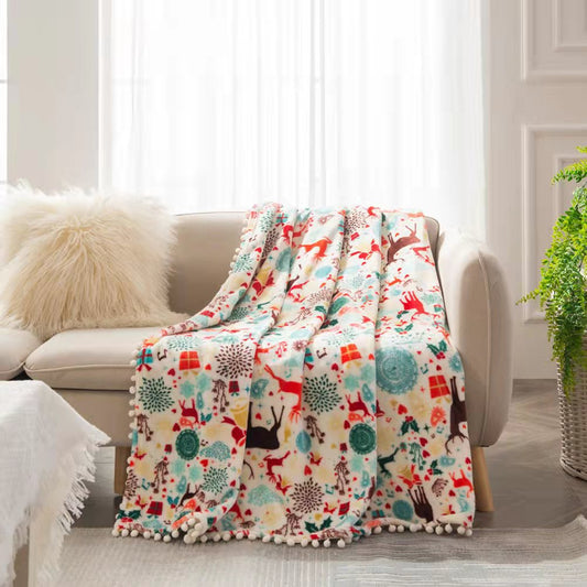 Christmas Deer/snowman Print Fleece Throw Blankets