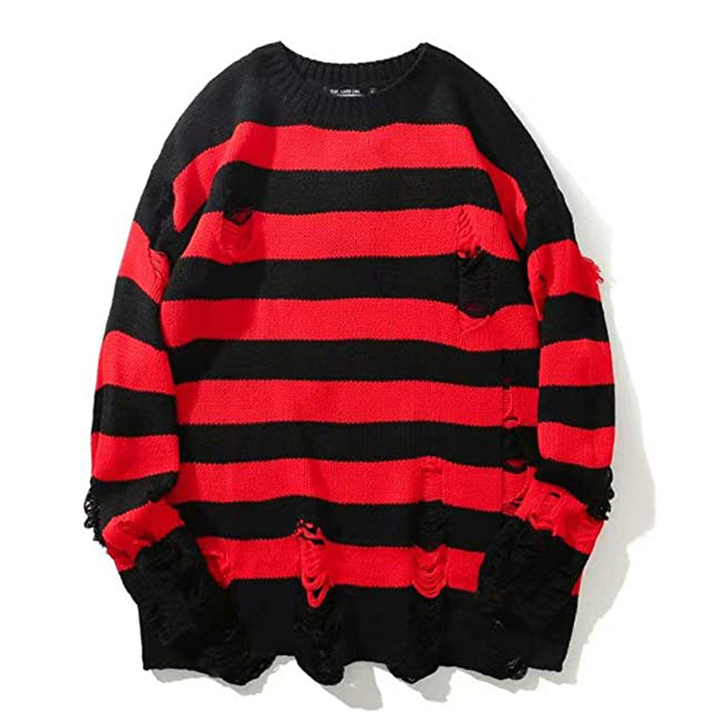 Casual Broken Holes Striped Knitting Sweaters for Couple