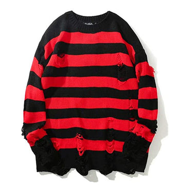 Casual Broken Holes Striped Knitting Sweaters for Couple