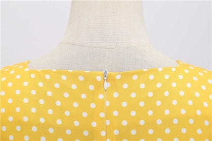 Short Sleeve Square Neckline Print Dot Dresses-STYLEGOING