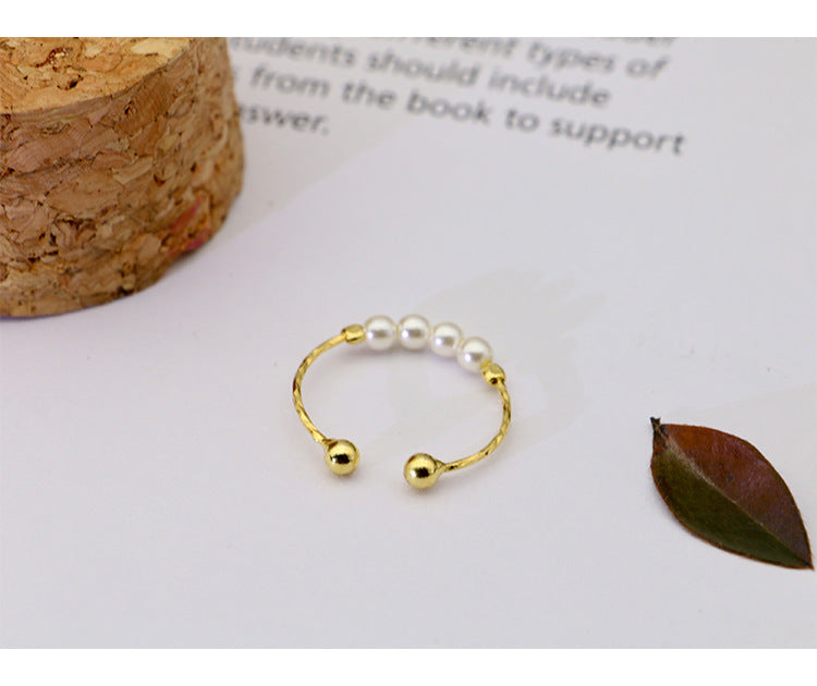 Pearl Beads Design Silver Tail Ring for Women