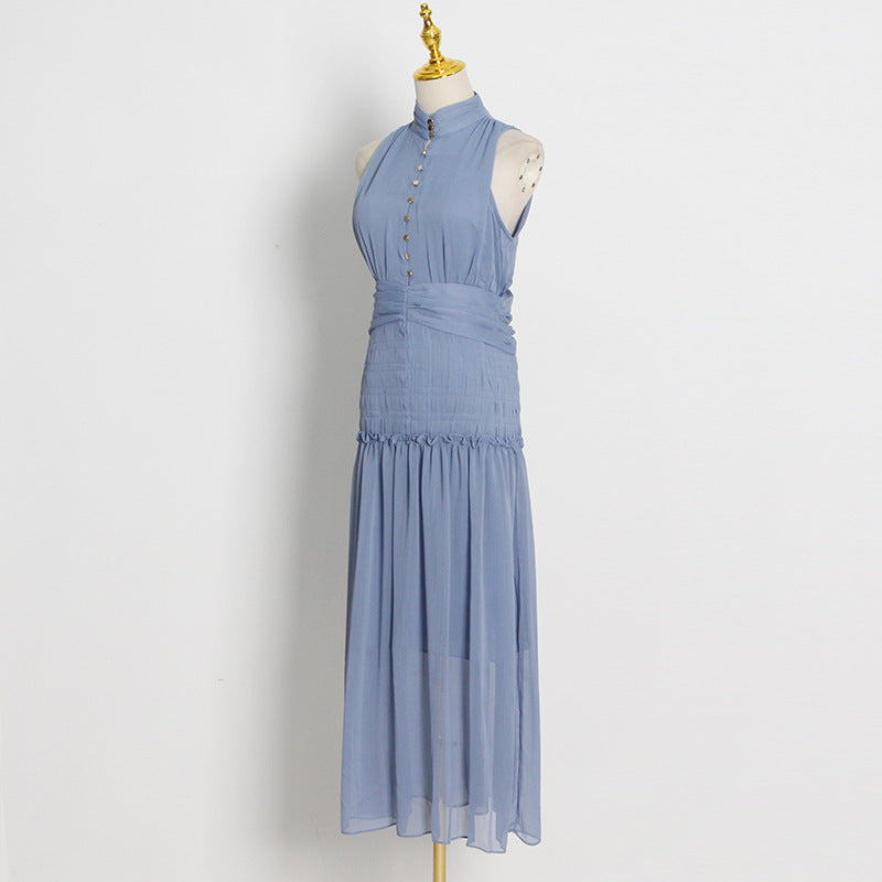 Chiffon High Neck Sleeveless Long Dresses