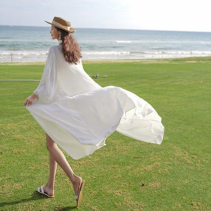 White Chiffon Summer Long Beach Cover Dresses