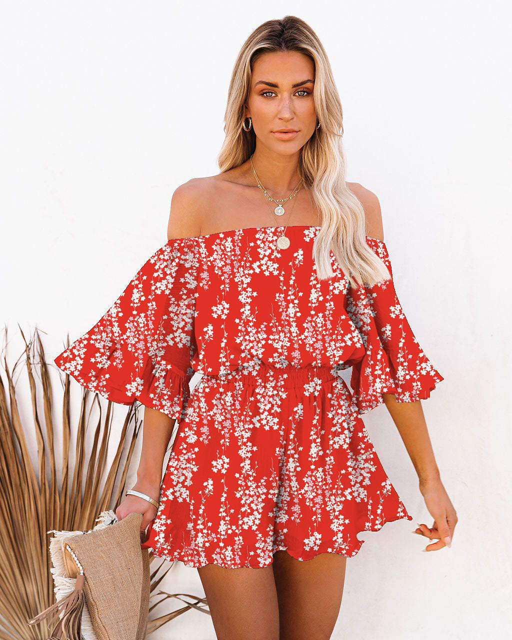 Summer Chiffon Off The Shoulder Tops & Pants Suits