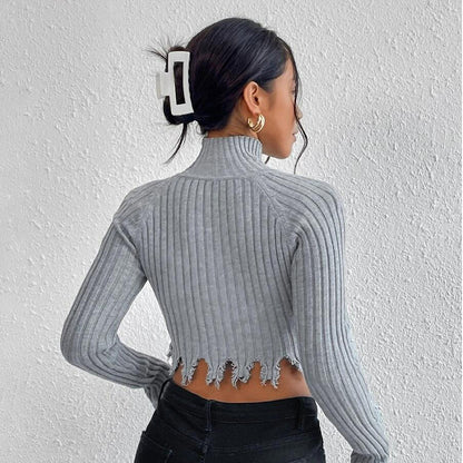 Sexy Long Sleeves Turtleneck Middriff Knitted Sweater