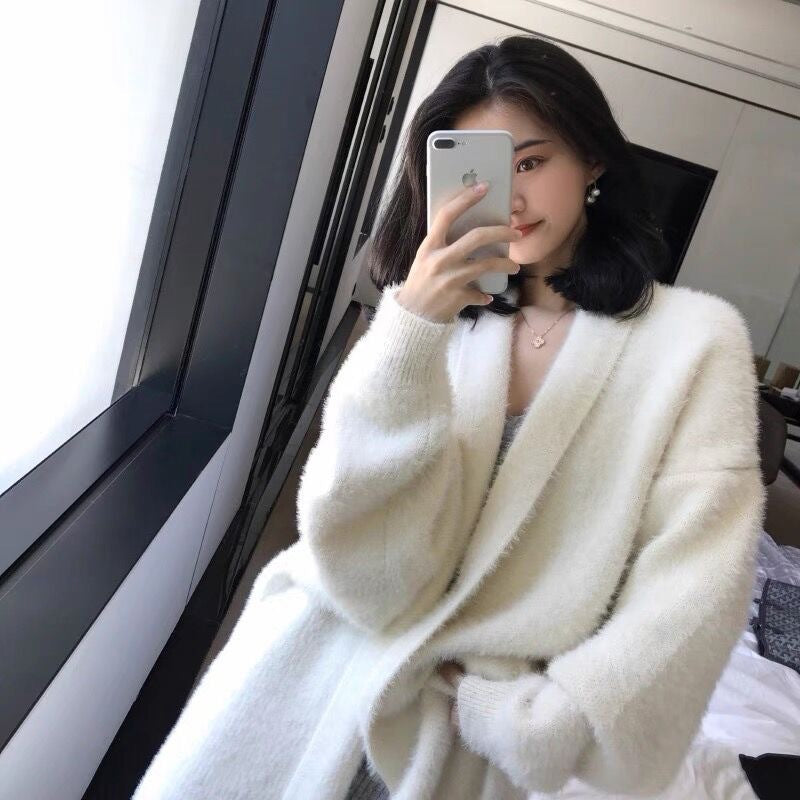 Classy Mink Velvet Cozy Long Knitting Cardigan Coats