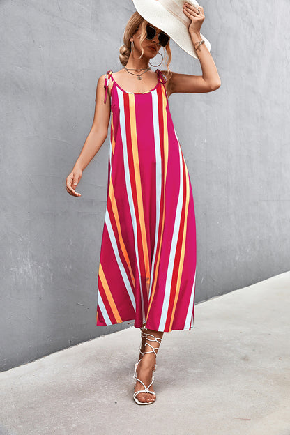 Sexy Backless Striped Long Sleeveless Dresses