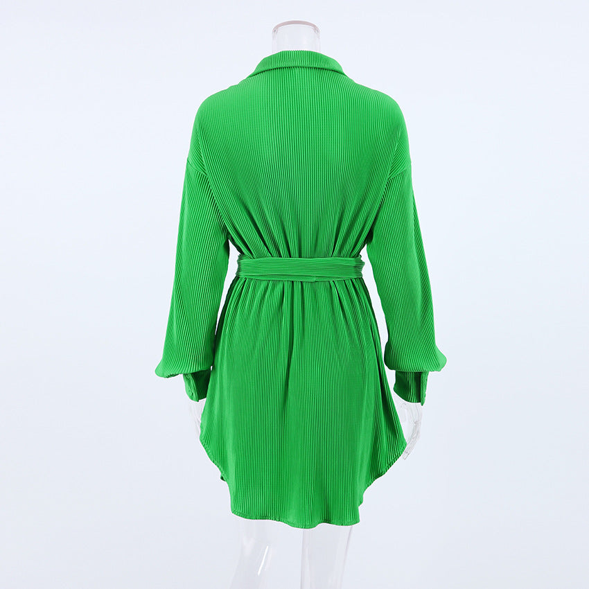 Green Spring Long Sleeves Women Shirts Dresses